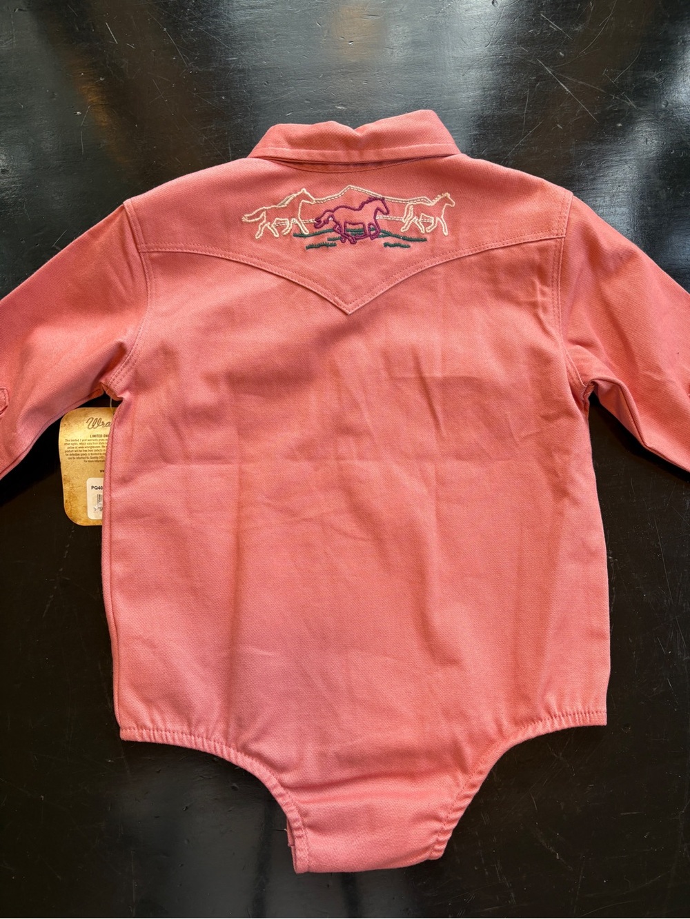 Wrangler Coral Western Horse Embroidered Long-Sleeve Romper 18 months